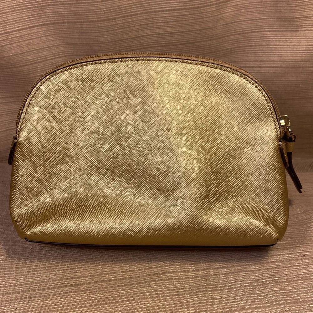 Coach gold metallic color cosmetic pouch w/elegant bow